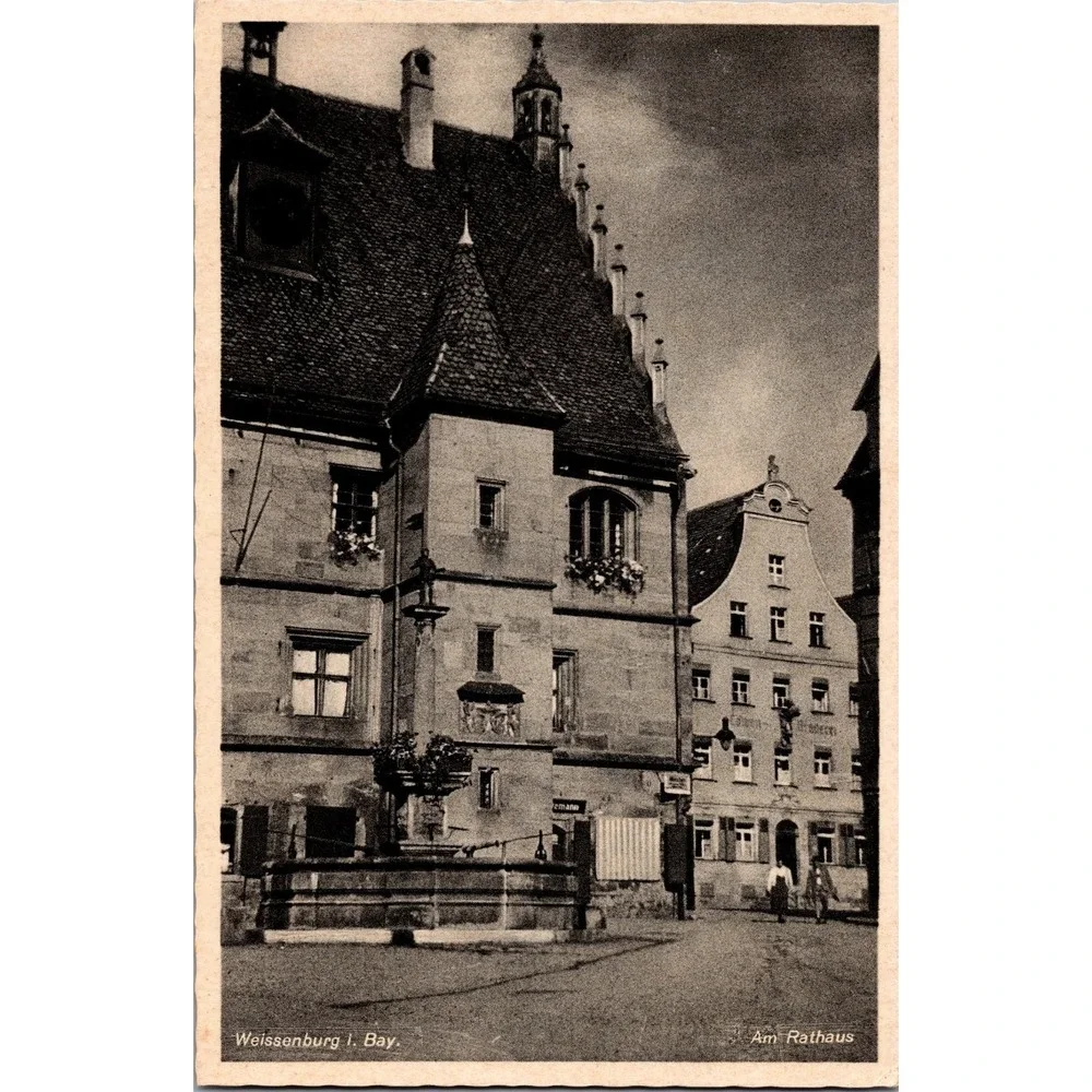 Vintage Weissenburg i. Bay Rathaus Black & White Postcard by Fritz Jacobi